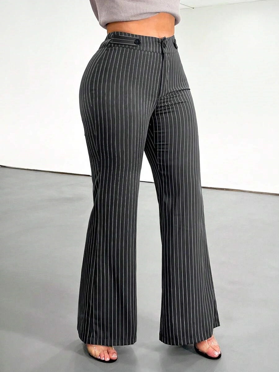 Women Formal Wear Trousers - Kadınlar için Çizgili Pantolon, Yüksek Bel,