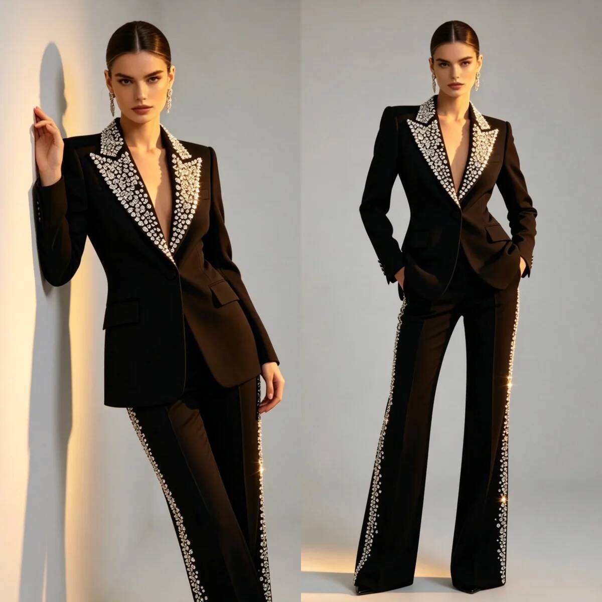 Women'S Formal Wear Plus Size - Moda Kristalleri 2 Parça Takım Elbise