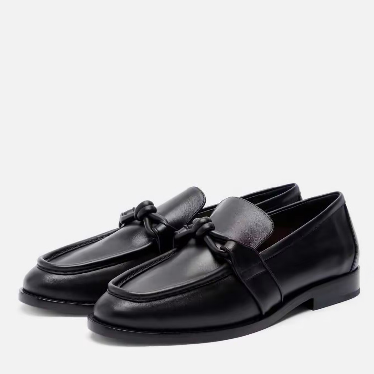 Formal Women Daily Wear Shoes - Kadın Deri Düğümlü Detaylı Loafer'lar, Ofis