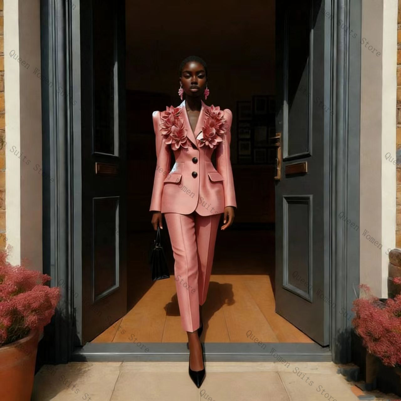 Women Formal Wear Trousers - Pembe Kadın Takım Elbise Pantolon Seti