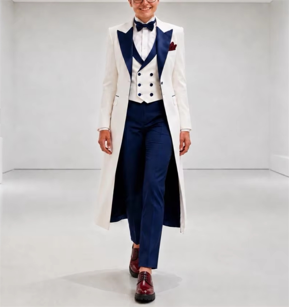 Women Formal Wear Blazers - Lacivert Beyaz Kadın Ceket Takımları Zarif