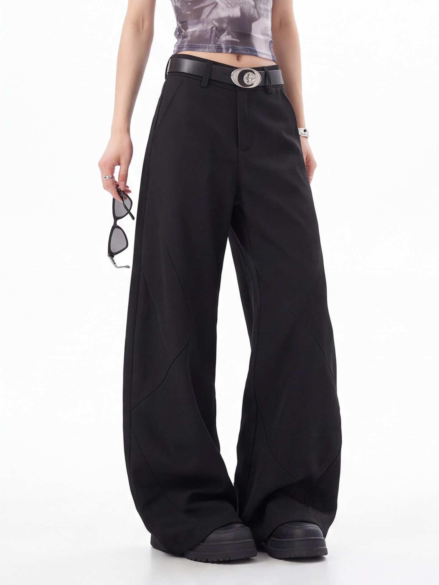 Tailored Trouser Wide - Kadınlar İçin Siyah Yüksek Bel Pantolon